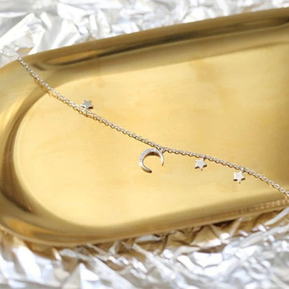 925 Sterling Silver Diamond Moon Star Bracelet A - Picture 8 of 10